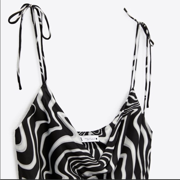 Zara Strappy Silky Abstract Print Mini Dress with Cowl Neck - Picture 4 of 7